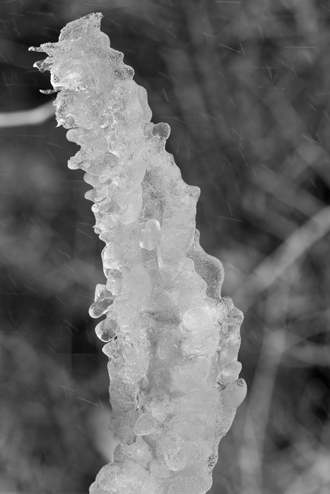 Ice forms, when running water instantly freezes.