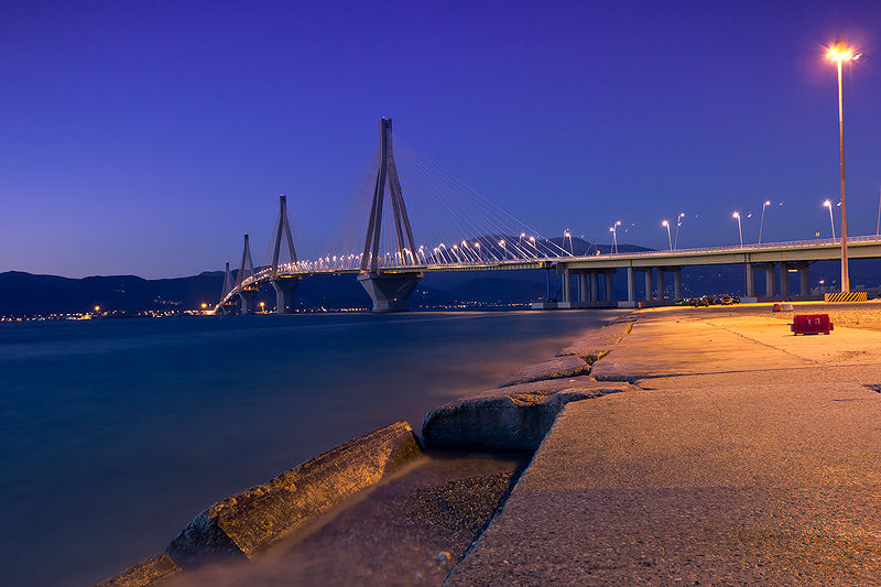 Rio-Antirio Bridge in twilight